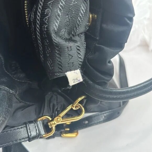PREOWNED PRADA Vintage Nylon 2-way Bag with Side Ribbon in Black - Picture 12 of 14